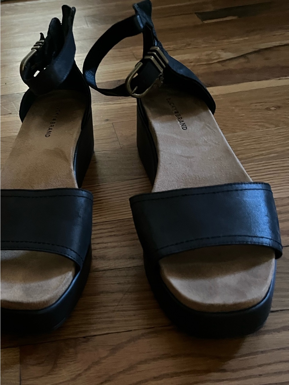 Lucky Brand Classic Black Women's Wedge Ankle-Strap Sandals